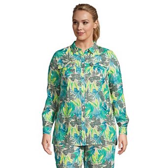 Plus Size Lands' End Linen Button Front Utility Tunic Top