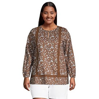 Plus Size Lands' End Poplin Splitneck Tunic Top