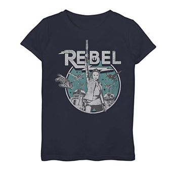 Girls 7-16 Star Wars Rey BB-8 & R2-D2 Group Shot Rebel Graphic Tee