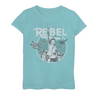 Girls 7-16 Star Wars Rey BB-8 & R2-D2 Group Shot Rebel Graphic Tee