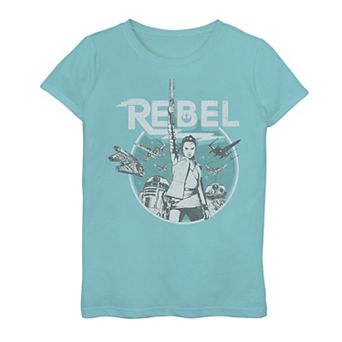 Girls 7-16 Star Wars Rey BB-8 & R2-D2 Group Shot Rebel Graphic Tee