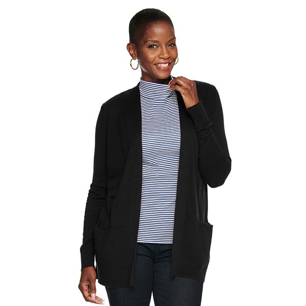 Womens Croft & Barrow® Classic Ribbed Open-Front Cardigan - Black (X SMALL)