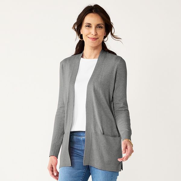 Womens Croft & Barrow® Classic Ribbed Open-Front Cardigan - Gray (SMALL)