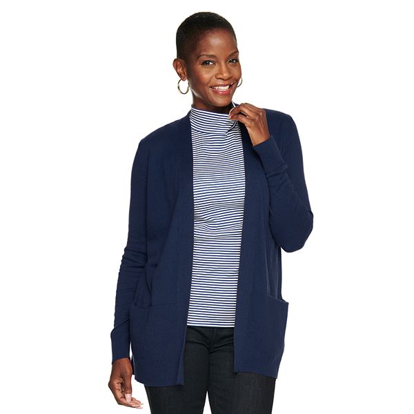 Womens Croft & Barrow® Classic Ribbed Open-Front Cardigan - Navy (X SMALL)