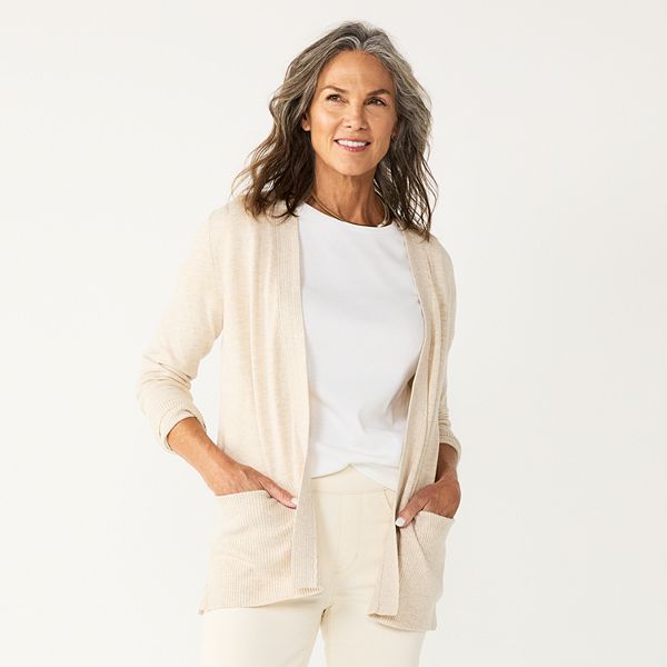 Womens Croft & Barrow® Classic Ribbed Open-Front Cardigan - Oatmeal (XX LARGE)