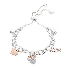 Disneys Minnie Mouse Crystal Love  Heart Link Adjustable Bracelet