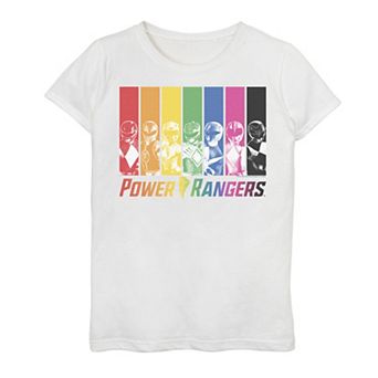 Girls 7-16 Power Rangers Group Shot Rainbow Panels Graphic Tee