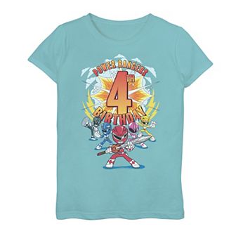 Girls 7-16 Power Rangers Group Shot 4th Birthday Graphic Tee