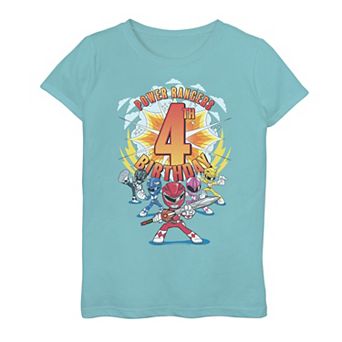 Girls 7-16 Power Rangers Group Shot 4th Birthday Graphic Tee