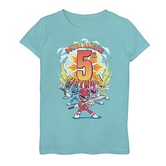 Girls 7-16 Power Rangers Group Shot 5th Birthday Graphic Tee