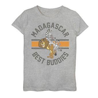 Girls 7-16 Madagascar Alex And Marty Best Buddies Striped Text Poster Graphic Tee