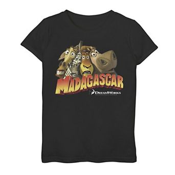 Girls 7-16 Madagascar Squished Group Shot Classic Movie Logo Graphic Tee