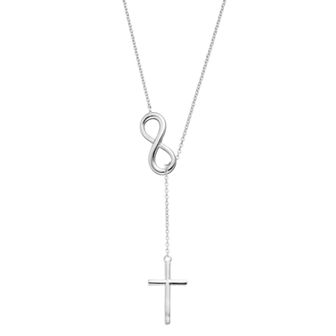Sterling Silver Infinity & Cross Lariat Necklace
