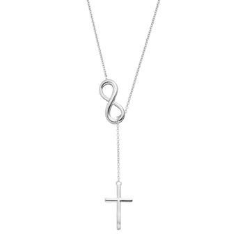 Argento Bella Sterling Silver Infinity & Cross Lariat Necklace