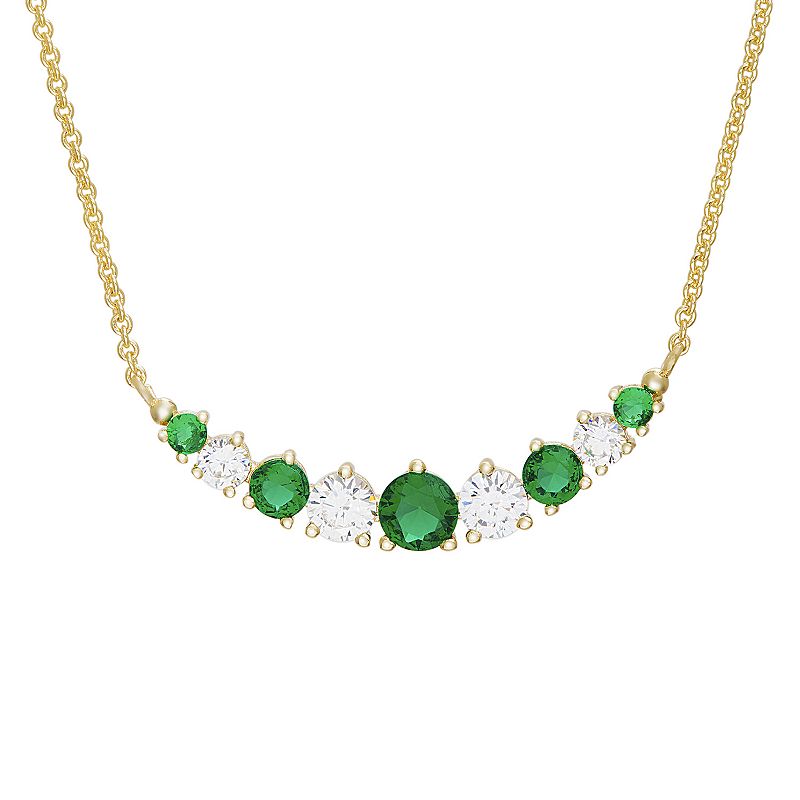 18k Gold Over Silver Lab Created Emerald & White Sapphire Necklace, Women