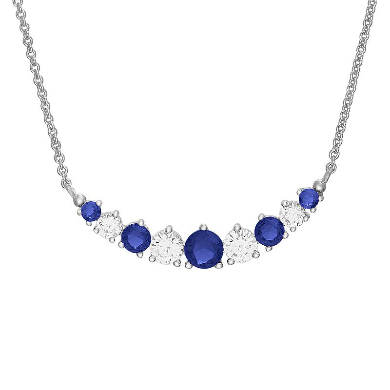 Sterling Silver Lab Created Blue & White Sapphire Necklace, Womens, Size: