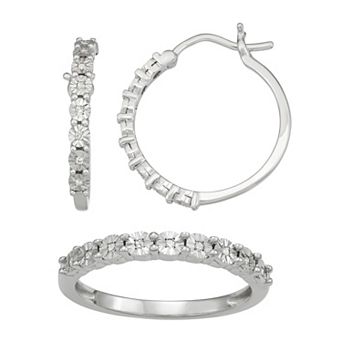 Sterling Silver 1/10 Carat T.W. Diamond Ring & Hoop Earring Set