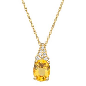 14k Gold Over Silver Citrine & Lab-Created White Sapphire Oval Pendant Necklace