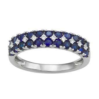 Sterling Silver Lab-Created Blue & White Sapphire 2-Row Ring