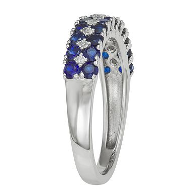Sterling Silver Lab-Created Blue & White Sapphire 2-Row Ring