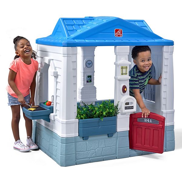 Outdoor Kids Play Toy Children House Yard Neat And Tidy Cottage Blue Playhouse 