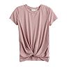 Juniors' Pink Republic Set In Short Sleeve Scoopneck Twist Front Hem Top
