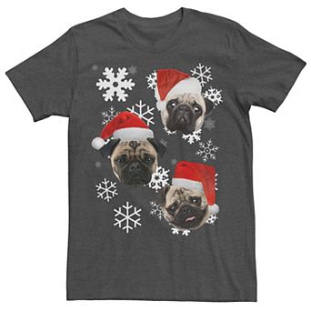 Big & Tall Pug Faces In Santa Hats Christmas Funny Tee