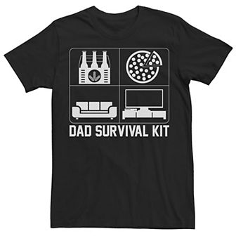 Big & Tall Dad Survival Kit Beer Pizza Couch TV Tee