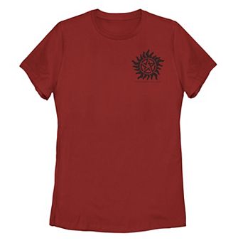 Juniors' Supernatural Pentagram Sun Pocket Logo Tee