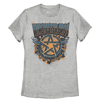 Juniors' Supernatural Winchester Bros Pentagram Chest Logo Tee