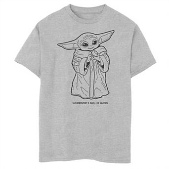 Boys 6-20 Star Wars: The Mandalorian The Child aka Baby Yoda Outline Wherever I Go Graphic Tee