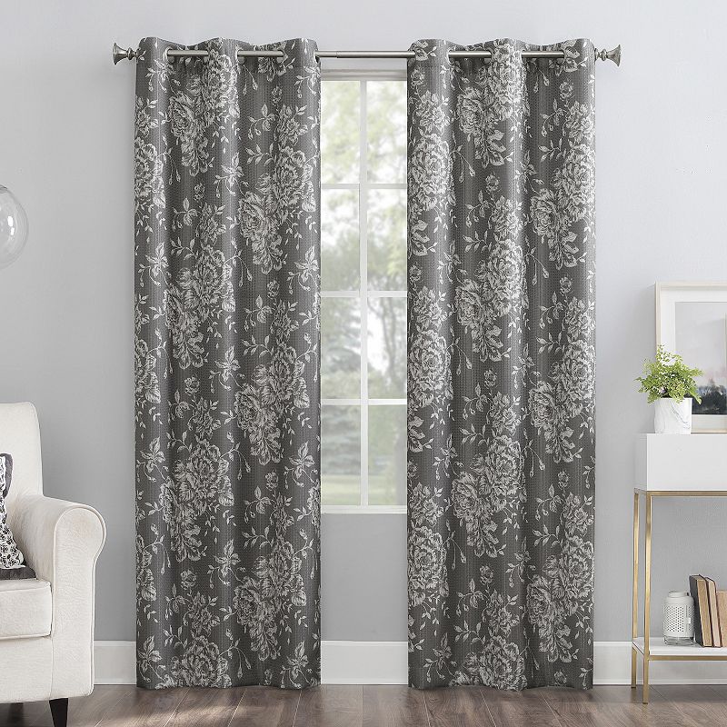 The Big One 2-pack Dabney Floral Grommet Window Curtain Set, Grey, 40X84