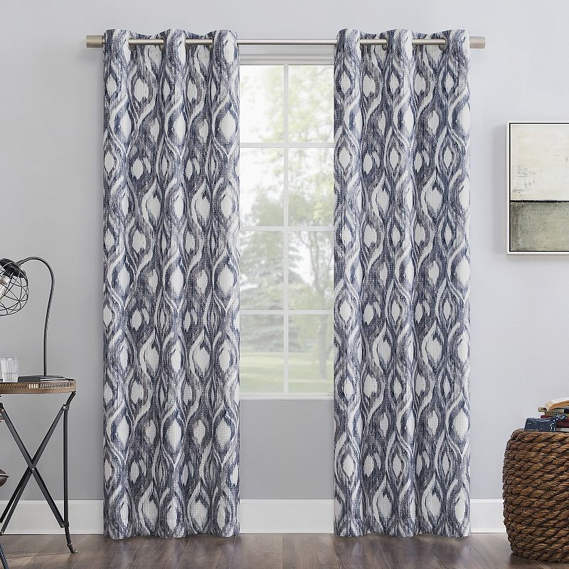 The Big One 2-pack Illona Ikat Ogee Grommet Window Curtain Set, Blue, 40X63