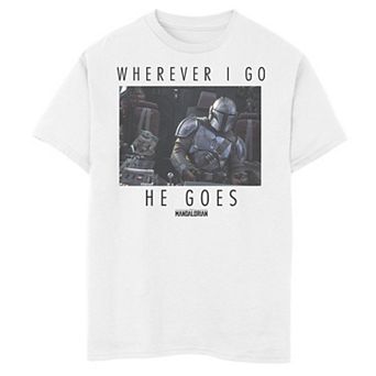 Boys 6-20 Star Wars: The Mandalorian The Child aka Baby Yoda Wherever I Go He Goes Graphic Tee