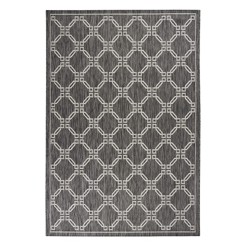 Nourison Garden Party Framed Lattice Indoor Outdoor Rug, Grey, 8X10.5 Ft