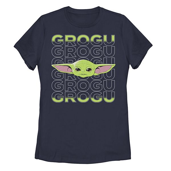 Juniors' Star Wars: The Mandalorian Grogu Text Stack Tee