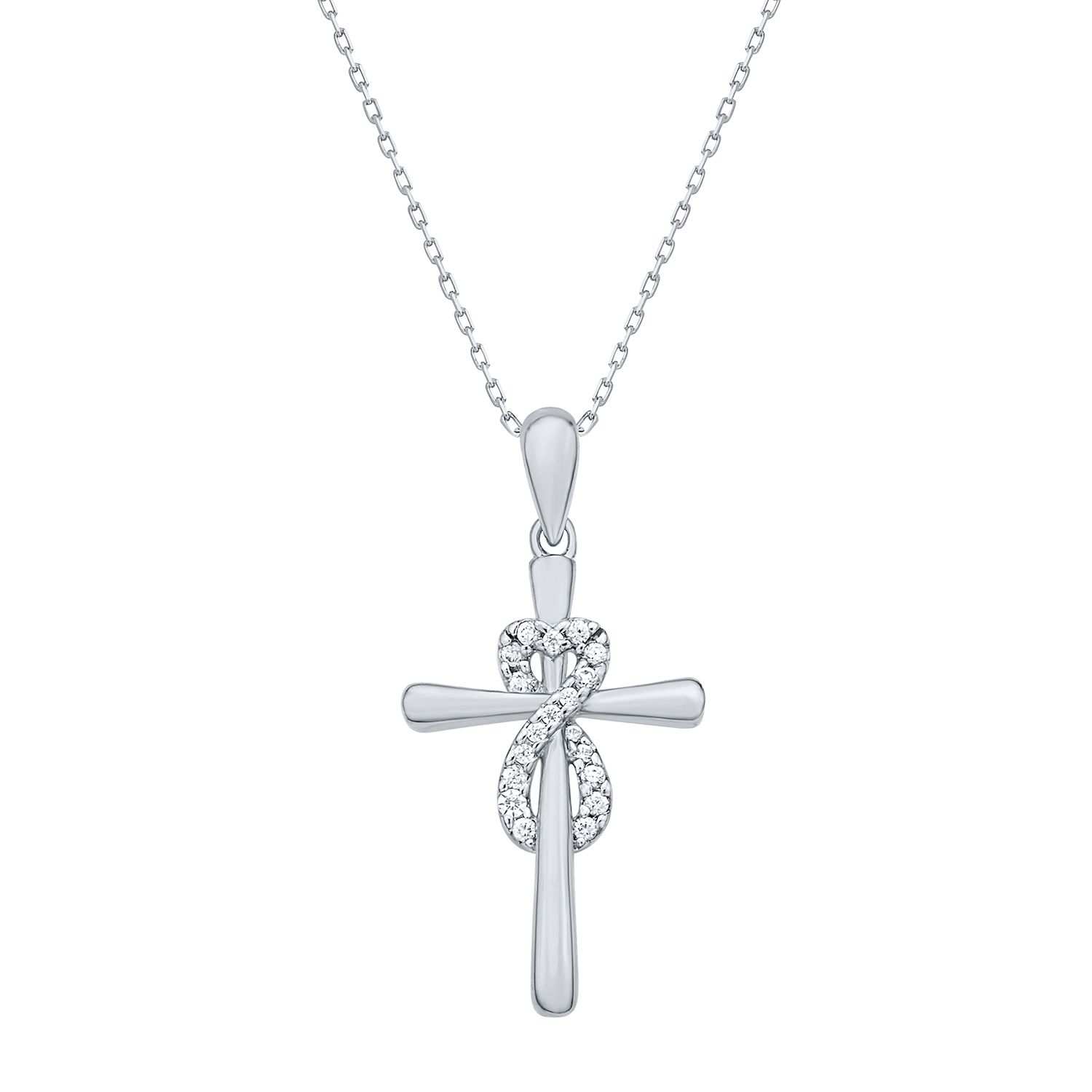 Dazzlingrock Collection 0.20 Carat Diamond Infinity Cross Pendant | Sterling Silver, 18" Chain Included - View #3