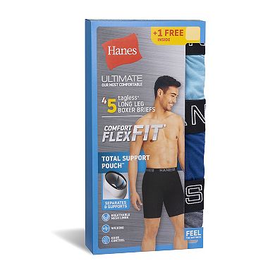 Men's Hanes 4-pack + 1 Bonus Ultimate Comfort Flex Fit Total Support Pouch™ Long-Leg Boxer Briefs