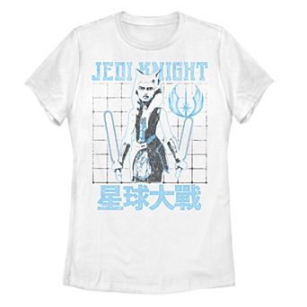 Juniors' Star Wars Ashoka Clone Wars Transparent Blue Grid Tee