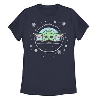 Juniors' Star Wars: The Mandalorian Christmas The Child Snowflakes Tee