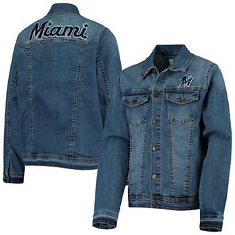 Youth Blue Miami Marlins Saved by Denim Tri-Blend Button-Up Jacket