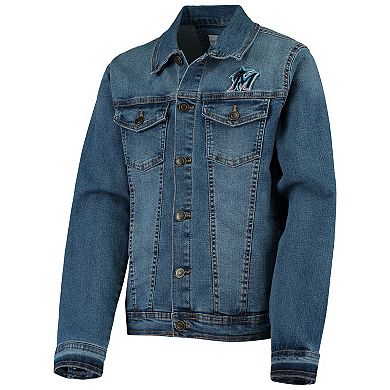 Youth Blue Miami Marlins Saved by Denim Tri-Blend Button-Up Jacket