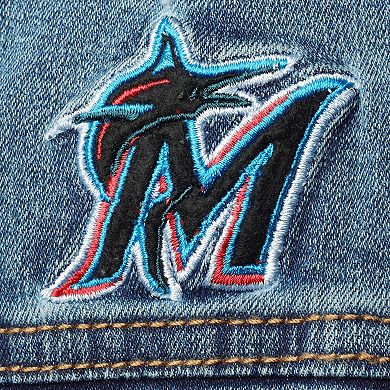 Youth Blue Miami Marlins Saved by Denim Tri-Blend Button-Up Jacket