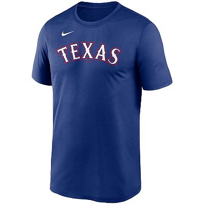 Men s Nike Royal Texas Rangers Wordmark Legend Performance T Shirt