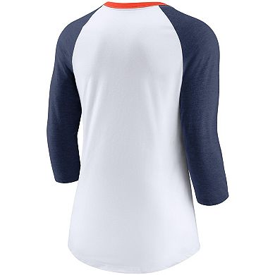 Women's Nike White/Heathered Navy Detroit Tigers Color Split Tri-Blend 3/4-Sleeve Raglan T-Shirt