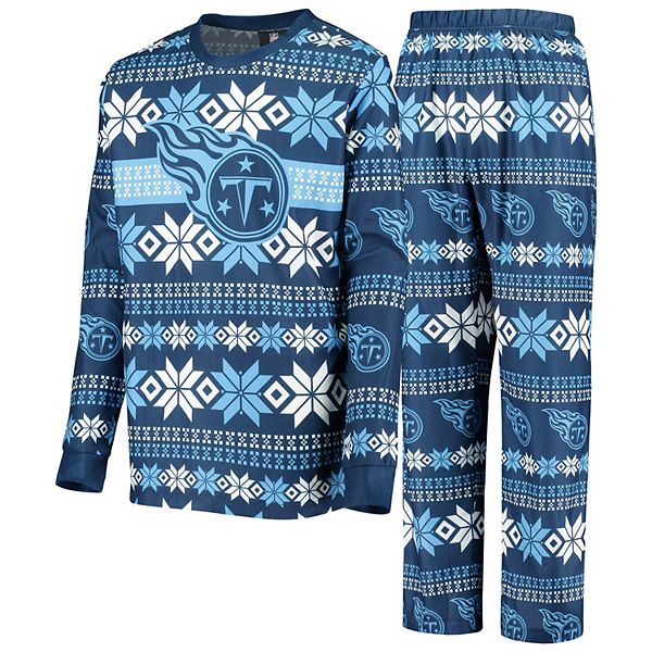 Tennessee Titans Youth Logo Allover Print Long Sleeve T-Shirt & Pants  Holiday Pajamas Sleep Set - Navy