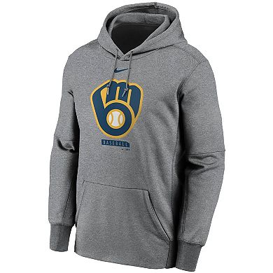 Men's Nike Gray Milwaukee Brewers Logo Therma Performance Pullover Hoodie