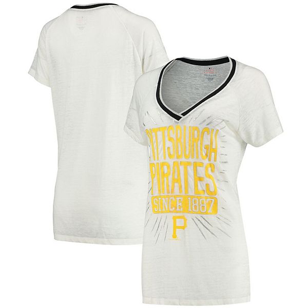 Women's Pittsburgh Pirates 5th & Ocean by New Era White Raise the Jolly  Roger Raglan 3/