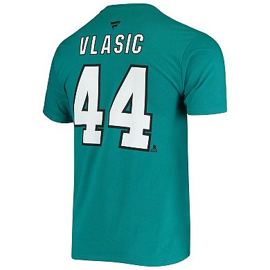 Men's Fanatics Branded Marc-Edouard Vlasic Teal San Jose Sharks Player Name and Number T-Shirt