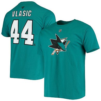 Men's Fanatics Branded Marc-Edouard Vlasic Teal San Jose Sharks Player Name and Number T-Shirt